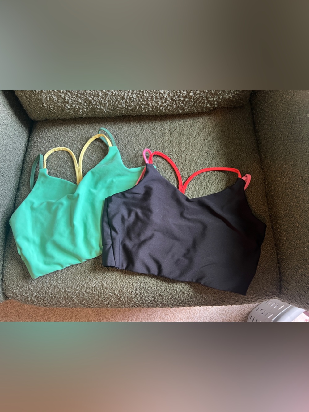 Double Pack: Black & Teal Racerback Sports Bra Crop Top with Colorful Straps